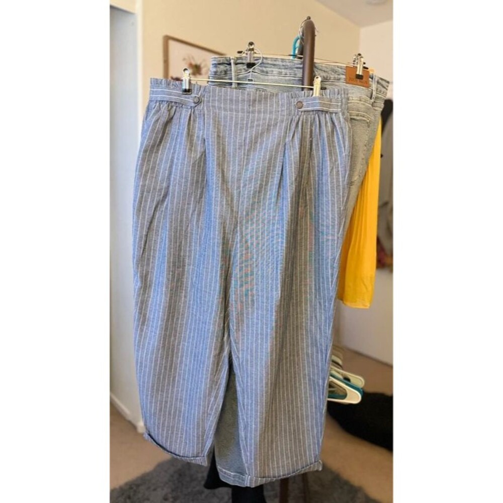 Blue + White Pinstripe Straight Leg Ankle Pants 2XL
